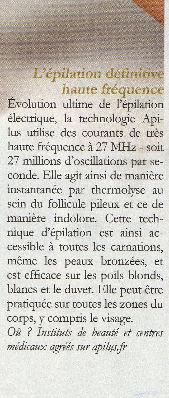 article VSD sur épilation définitive haute fréquence - Institut Pyrène