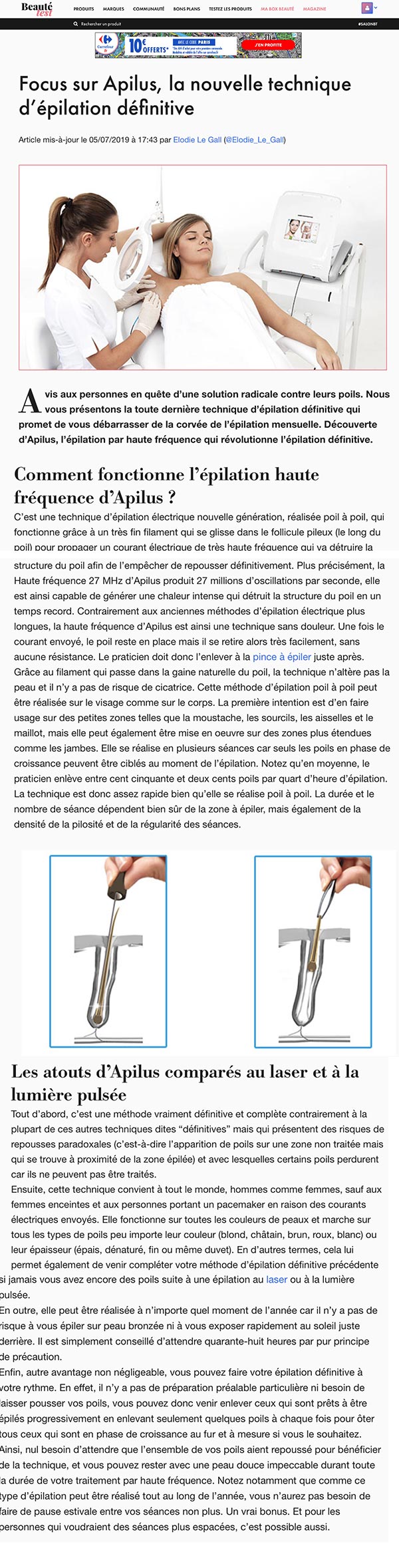 article Beauty Test - Epilation définitive - Apilus _ Institut Pyrène