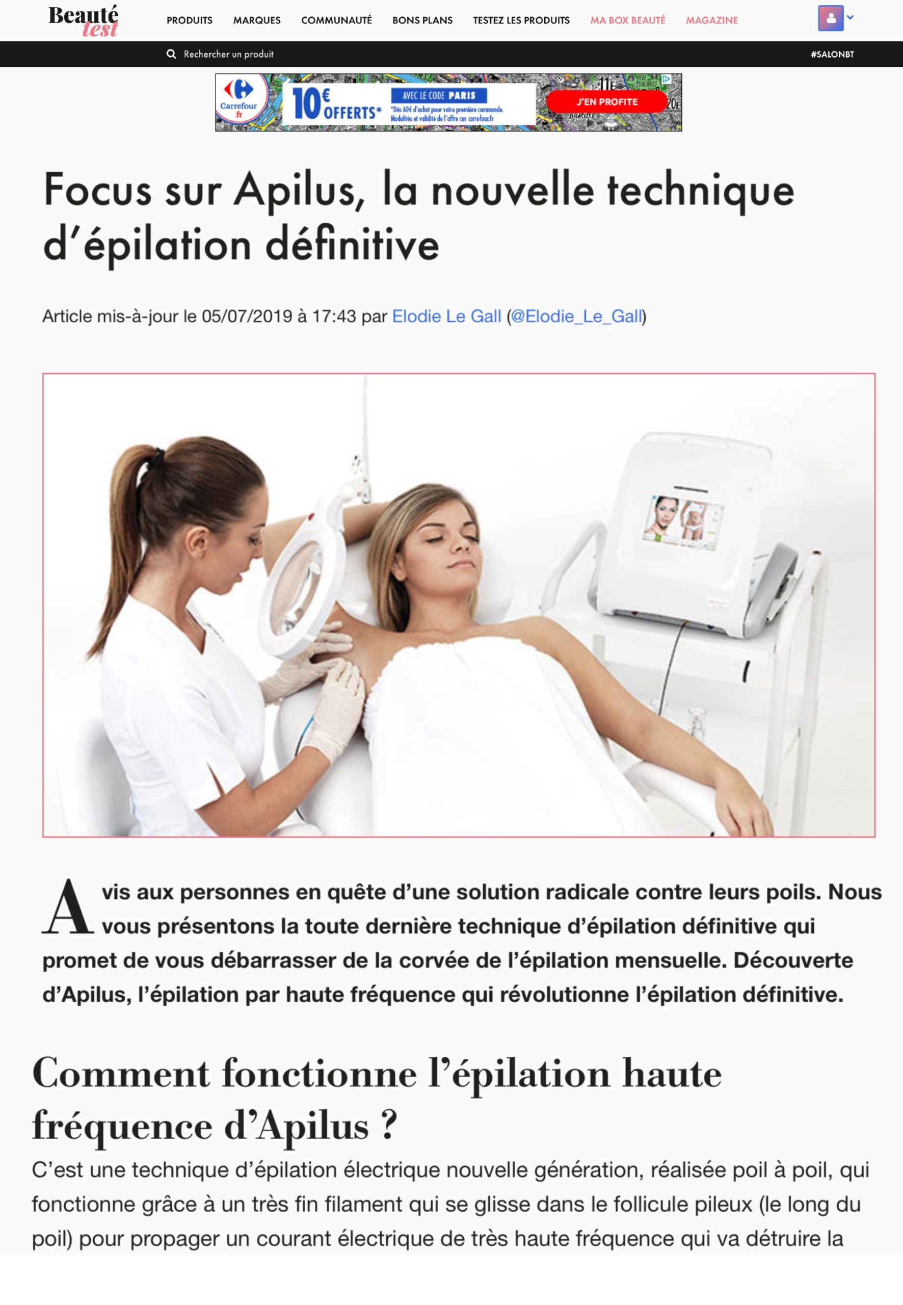 article Beauty Test - Epilation définitive - Apilus _ Institut Pyrène